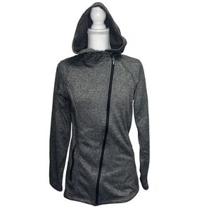 Columbia Women's Gray Heathered Fleece Hoodie Jacket Full Zip Quilted Size Small